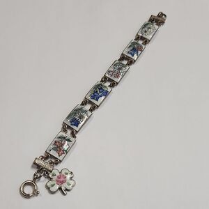 Vintage Russian Hand Painted Flower Link Enamel Bracelet USSR